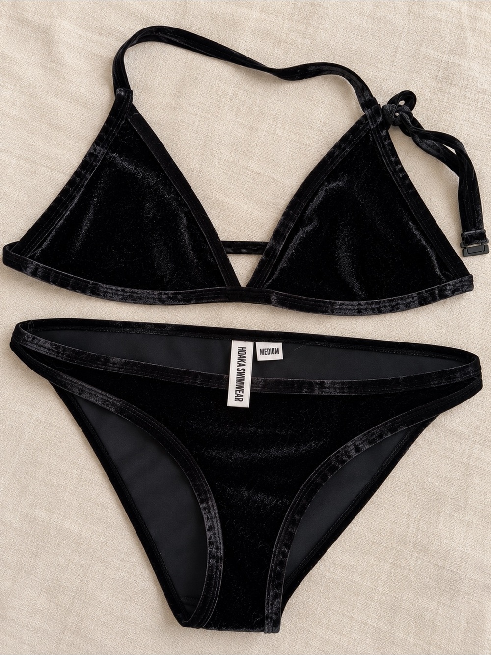 HOAKA Swim Black Velvet Bikini Set – Triangle Top & Low-Rise Bottoms